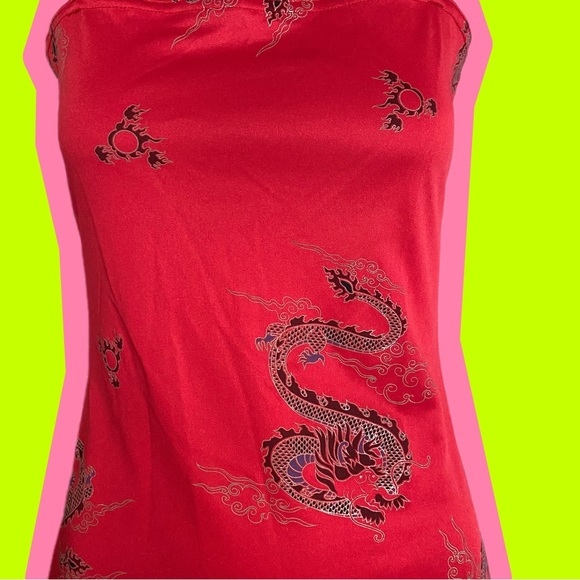 90s Chinese Dragon Red Mini dress - Picture 3 of 7